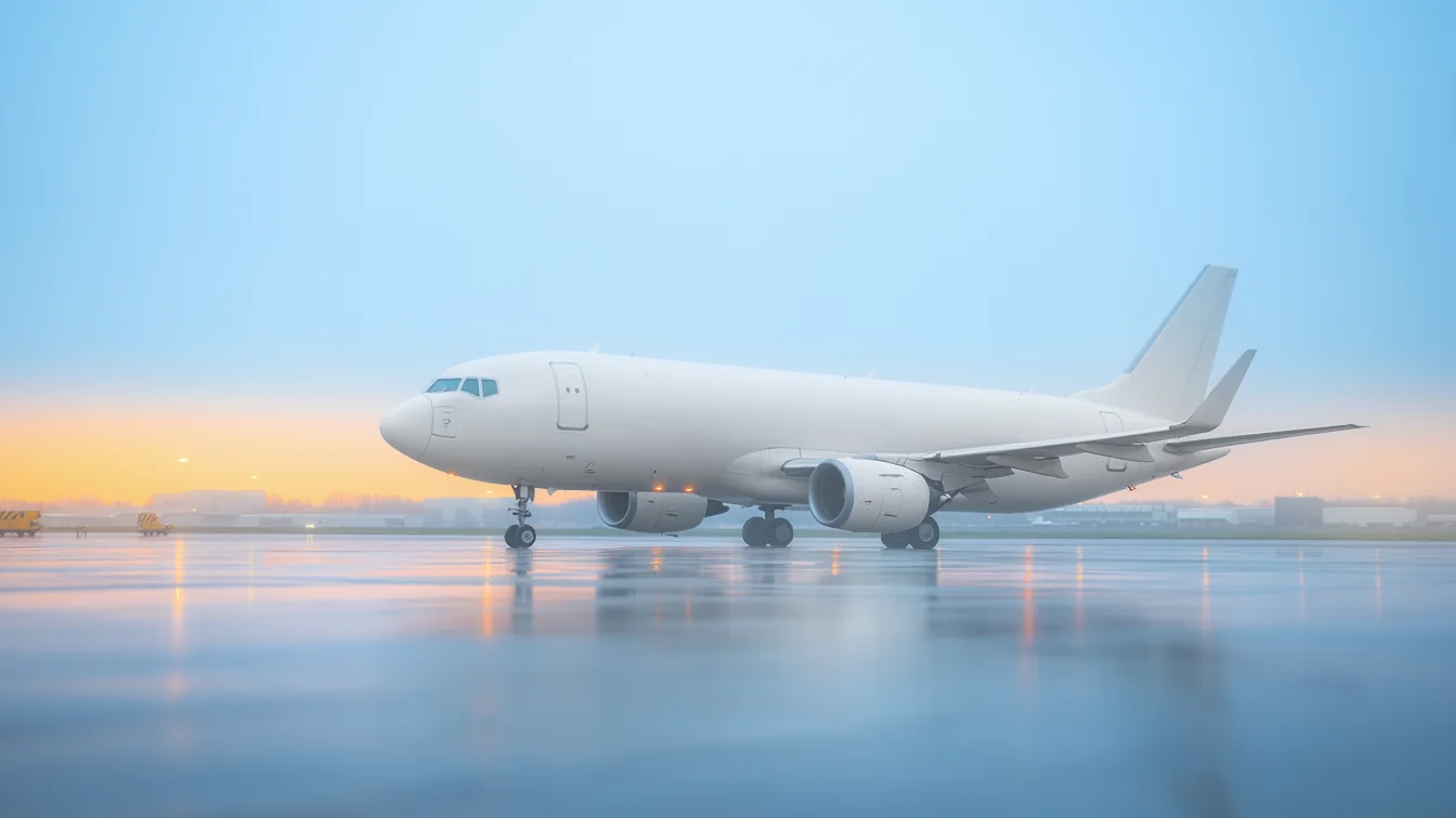 Verkehrsflugzeug auf dem Vorfeld zur blauen Stunde